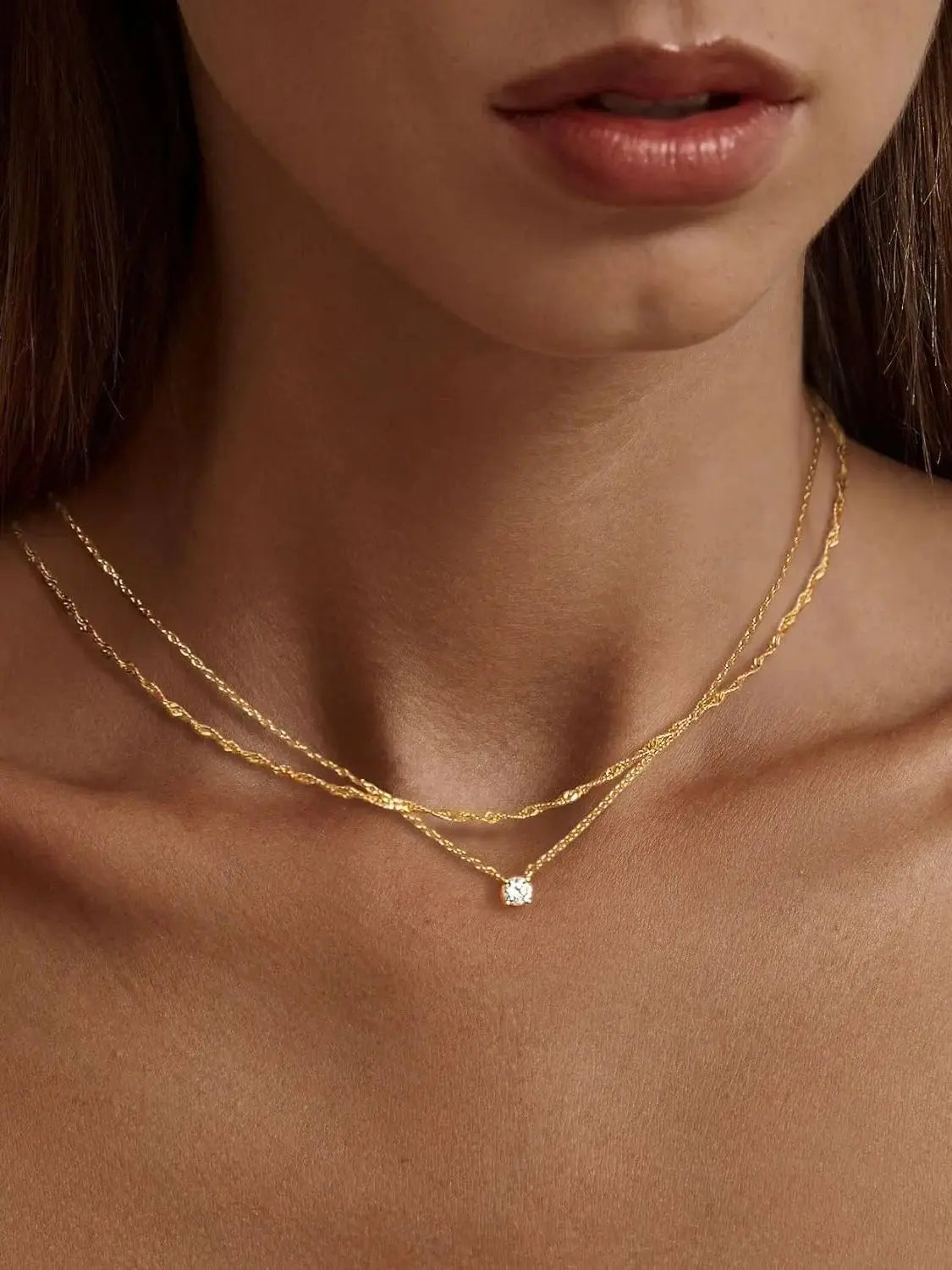 Gold Plated Solitaire Accent Choker Necklace