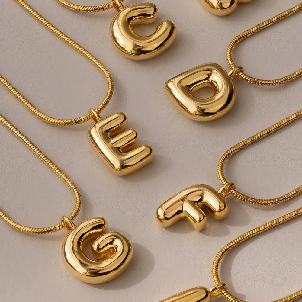 Personalized Gold Stainless Steel Initial Snake Chain Necklace