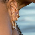 925 Silver Needle Pearl Huggie Hoop Earrings