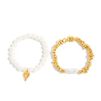 Isla Two-Piece Pearl and Heart Charm Bracelet Set