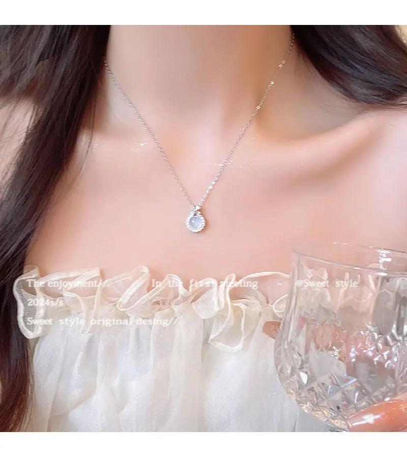 Cat's Eye Zircon Titanium Steel Clavicle Necklace