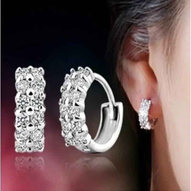 Crystal Charm Silver-Tone Stainless Steel Hoop Earrings