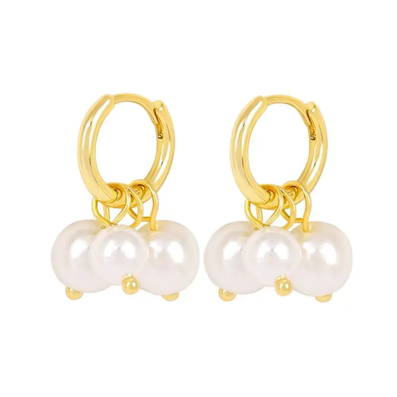 925 Silver Needle Pearl Huggie Hoop Earrings