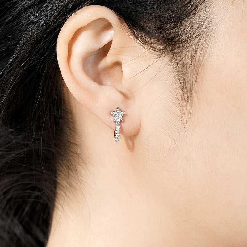 Dazzling CZ Star Charm Silver-Tone Hoop Earrings
