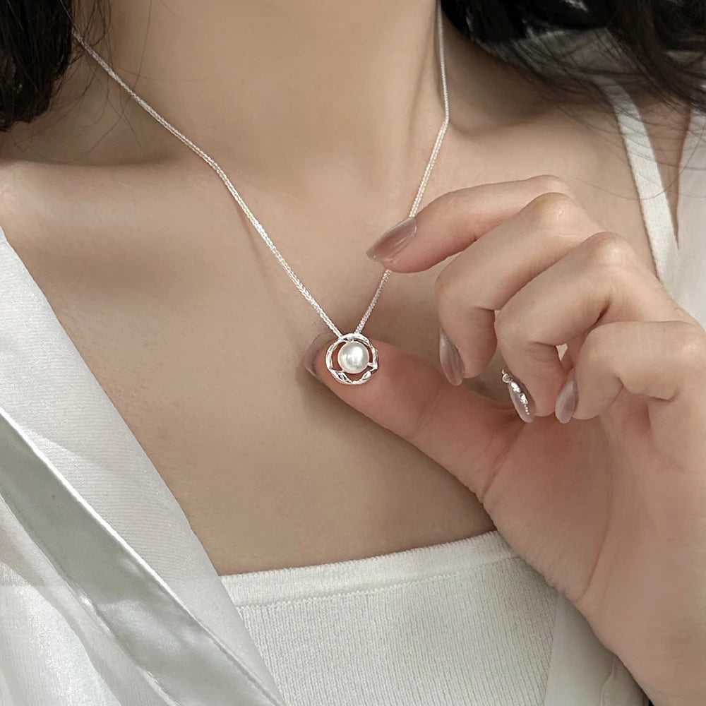 925 Sterling Silver Simple Pearl Pendant Necklace