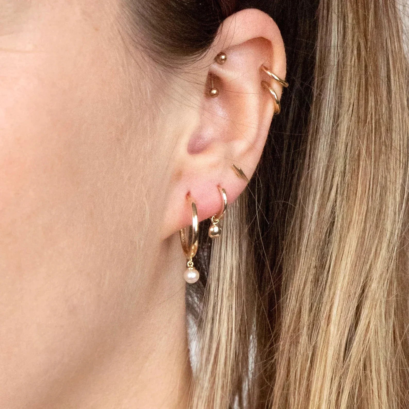 925 Silver Needle Pearl Huggie Hoop Earrings