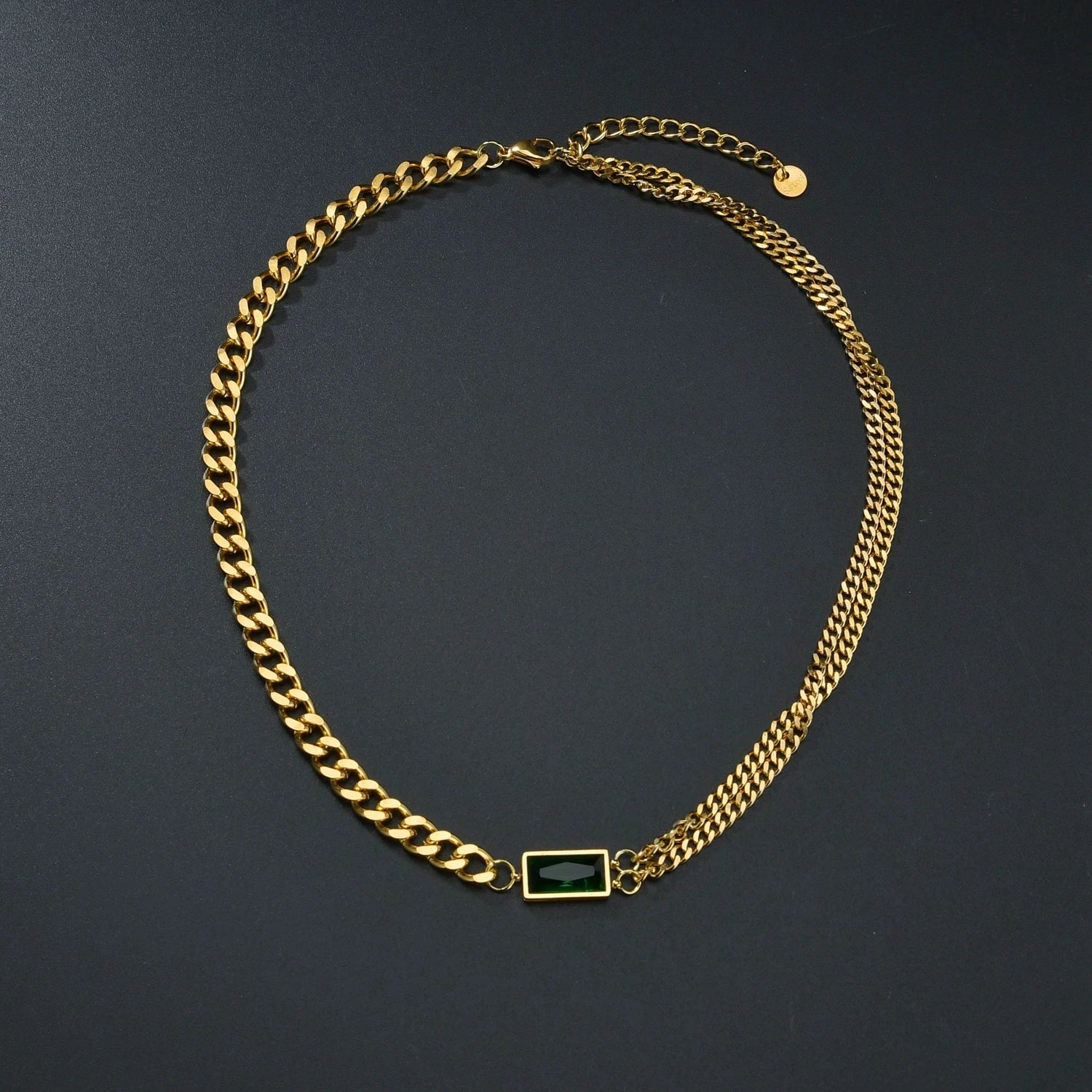 Vintage Gold Green Zircon Asymmetry Charm Necklace