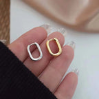 Vintage French U-Shape Circle Silver-Tone Stud Earrings