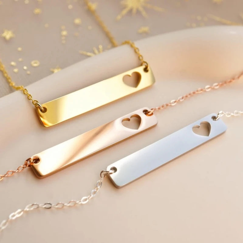 Hollow Heart Cutout Steel Bar Pendant Necklace Set (5 Pack)