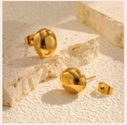 Oval Half-Ball Brushed Gold-Tone Button Earrings