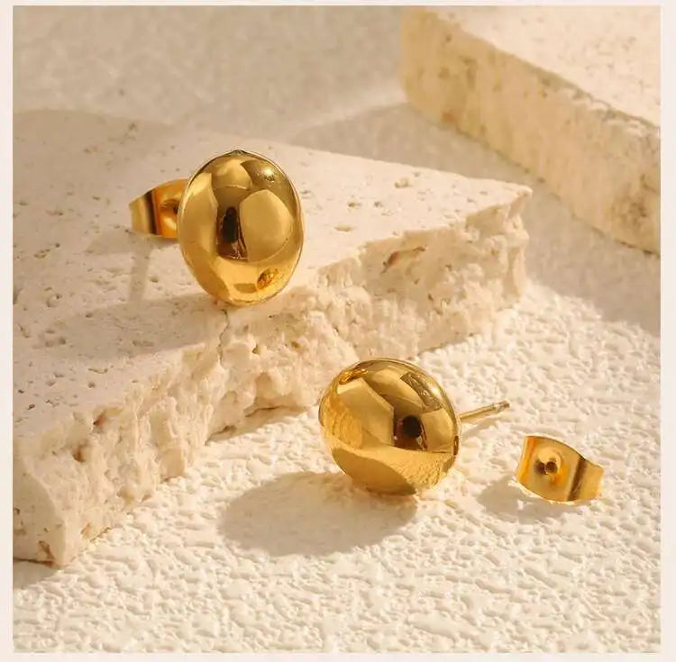 Oval Half-Ball Brushed Gold-Tone Button Earrings