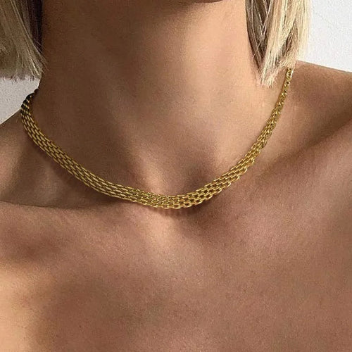 18K Gold Plated Chunky Mesh Choker Necklace