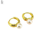 925 Silver Needle Pearl Huggie Hoop Earrings