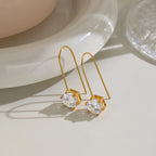 18K Gold PVD Stainless Steel Water Drop Zircon Wire Earrings