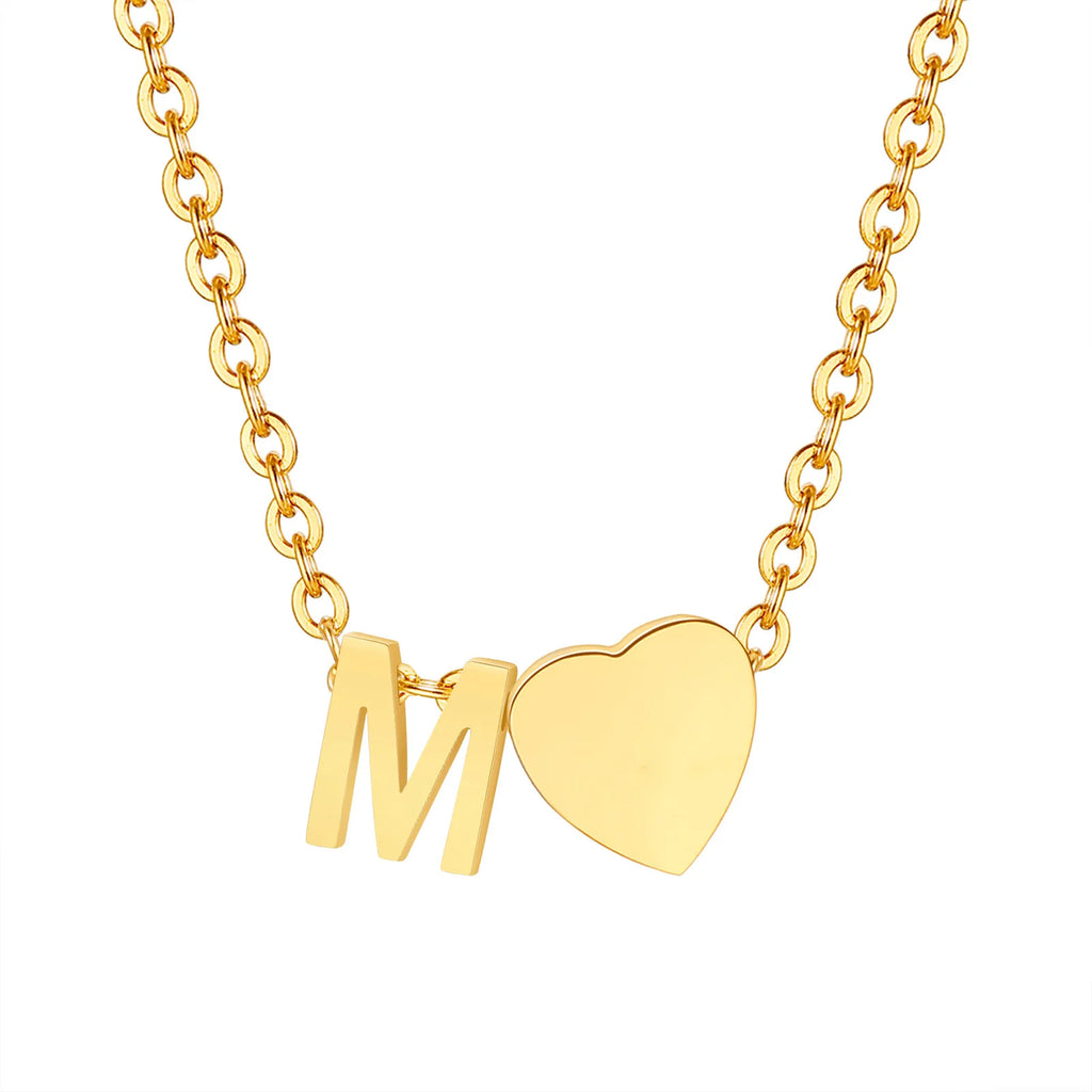 18K Gold Plated Petite Initial Heart Pendant Necklace