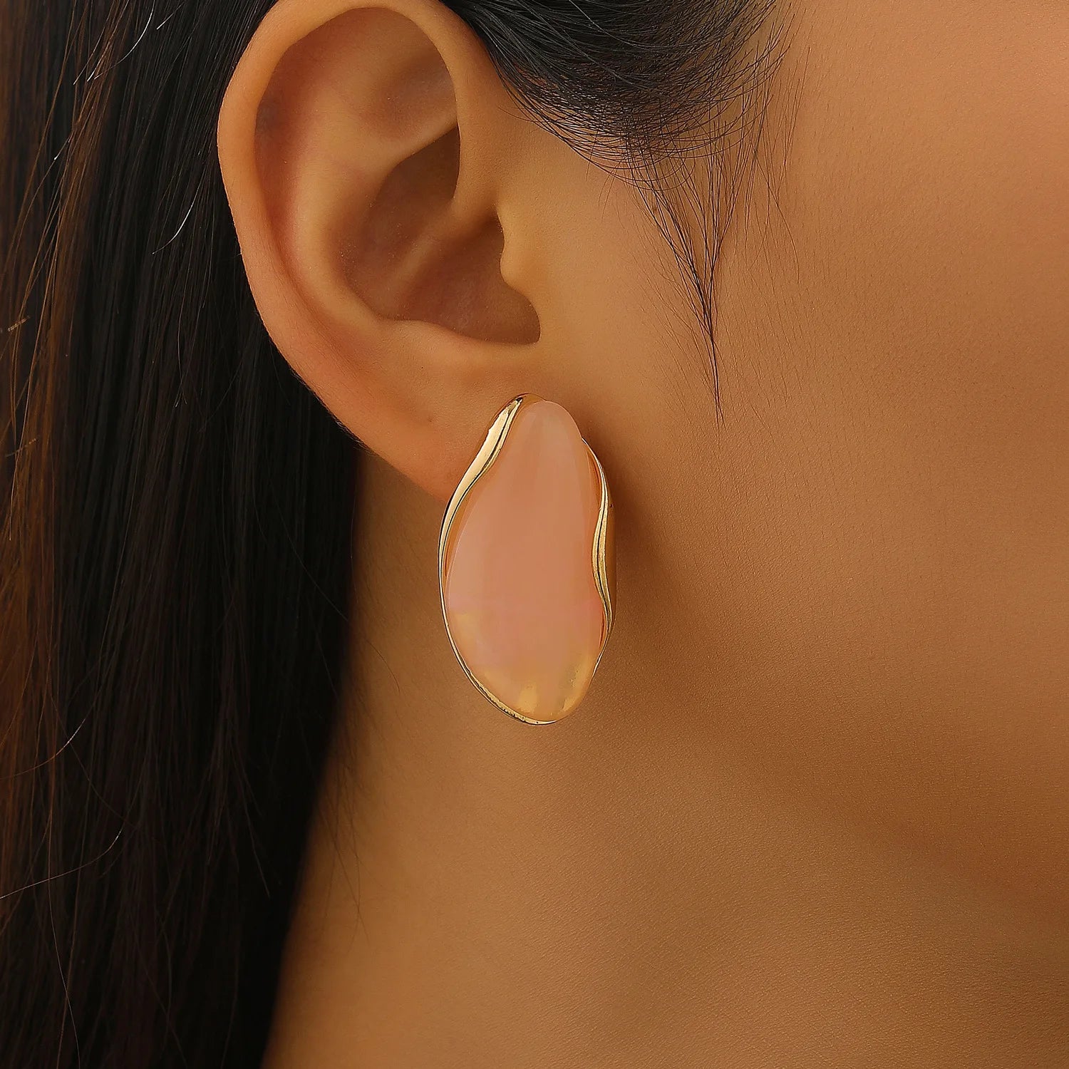 Translucent Amber Resin Chunky Teardrop Hoop Earrings