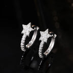 Dazzling CZ Star Charm Silver-Tone Hoop Earrings