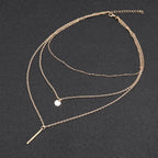 Triple Tier Gold Hollow Triangle Drop Necklace