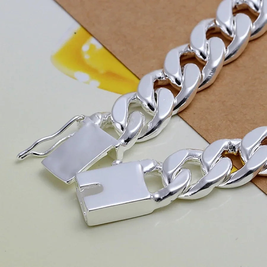 Kaelen 10mm Geometric Silver Link Bracelet
