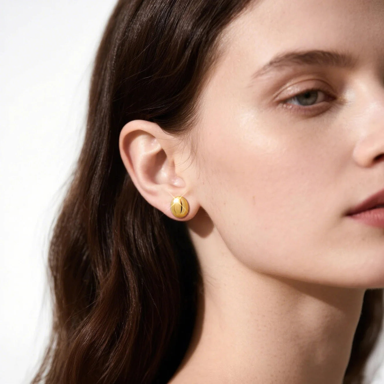 Oval Half-Ball Brushed Gold-Tone Button Earrings