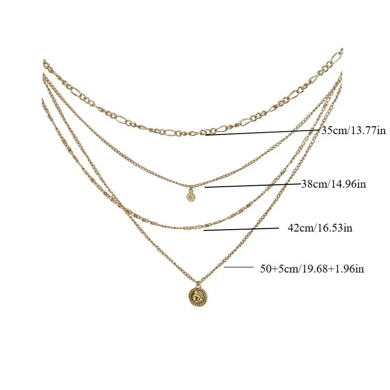 Three-Layer Coin Disc Bead Chain Necklace