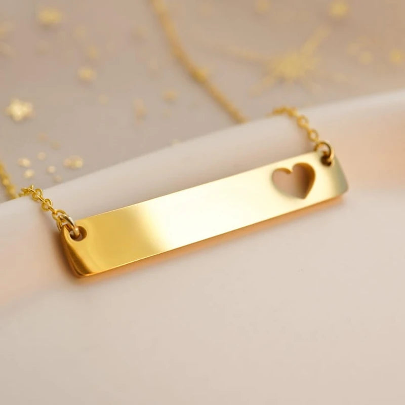 Hollow Heart Cutout Steel Bar Pendant Necklace Set (5 Pack)