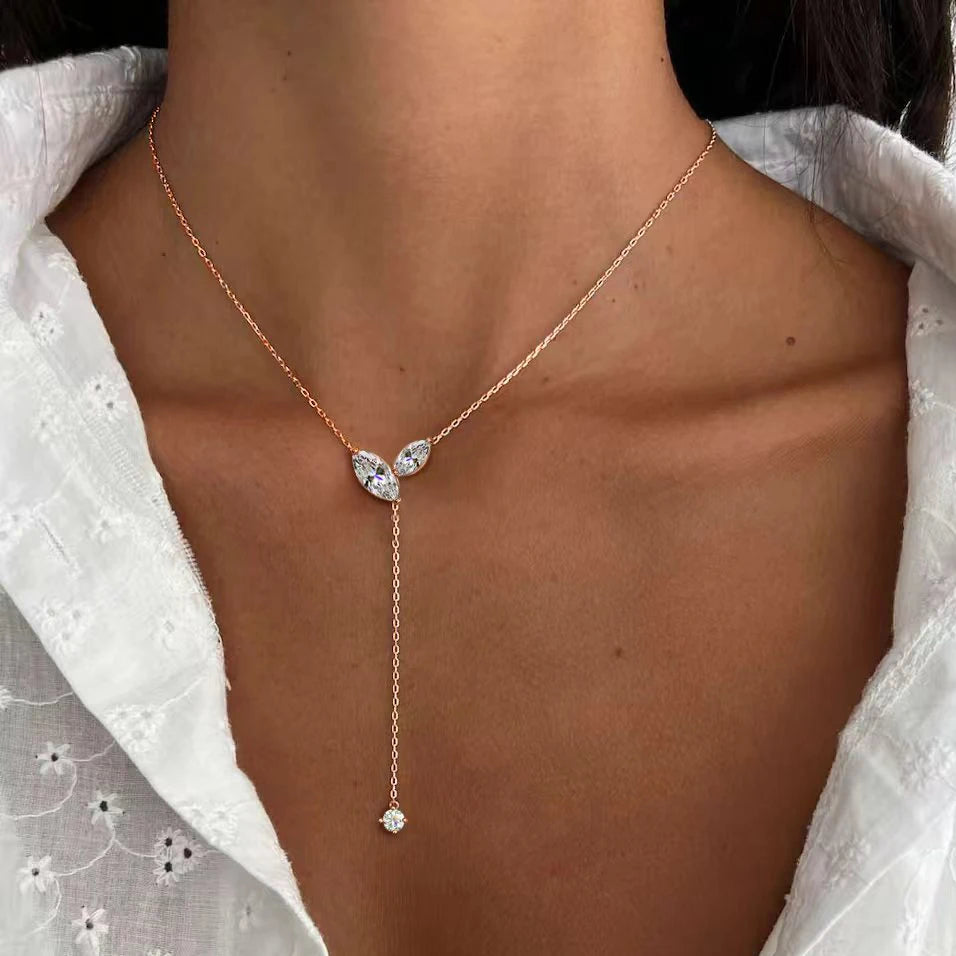 Certified 4cttw Marquise Moissanite S925 Silver Lariat Necklace