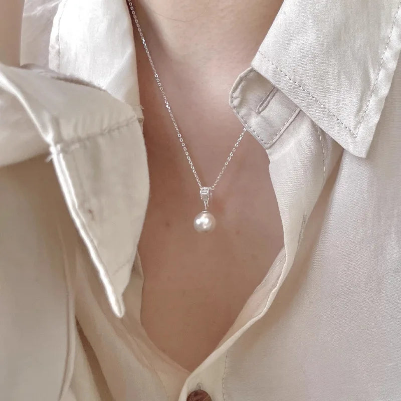 925 Sterling Silver Simple Pearl Pendant Necklace