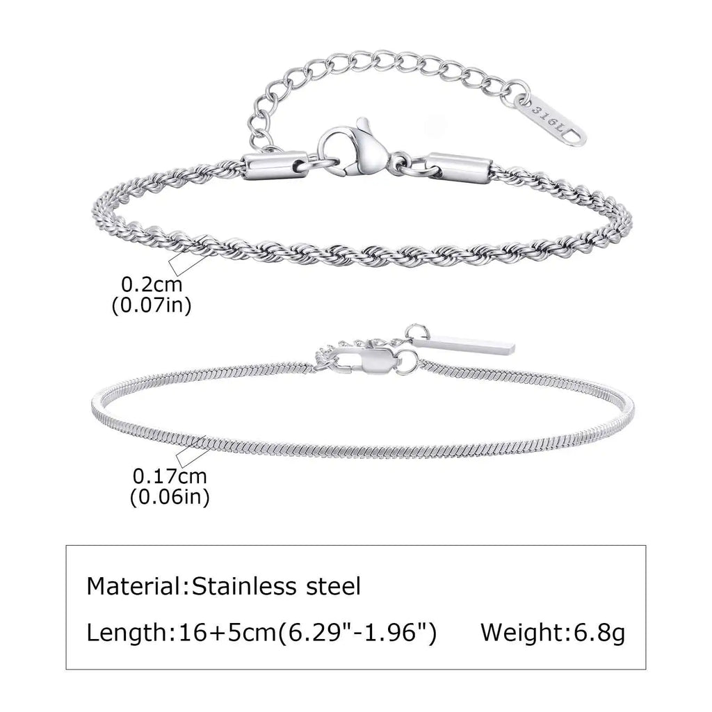 Nexus Stainless Steel Cuban and Rope Chain Bracelet Set