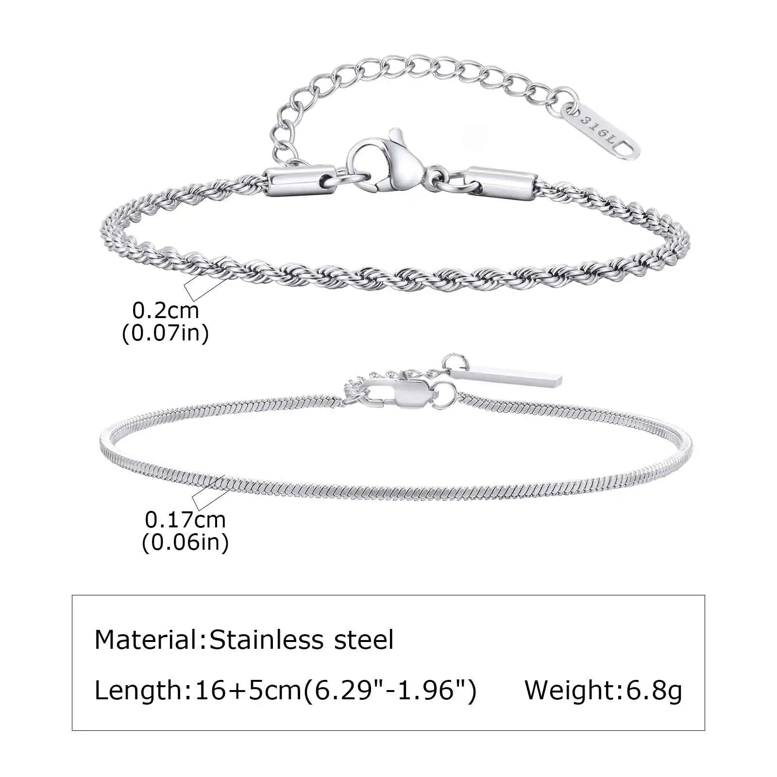 Nexus Stainless Steel Cuban and Rope Chain Bracelet Set