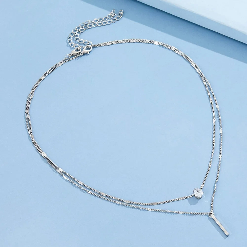 Radiant Zircon Multi-Layered Choker Pendant Necklace