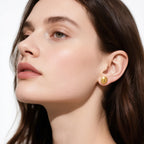 Oval Half-Ball Brushed Gold-Tone Button Earrings