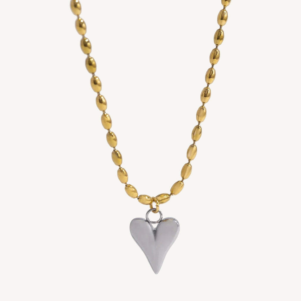 18K Gold Plated Stainless Steel Heart Bead Chain Necklace