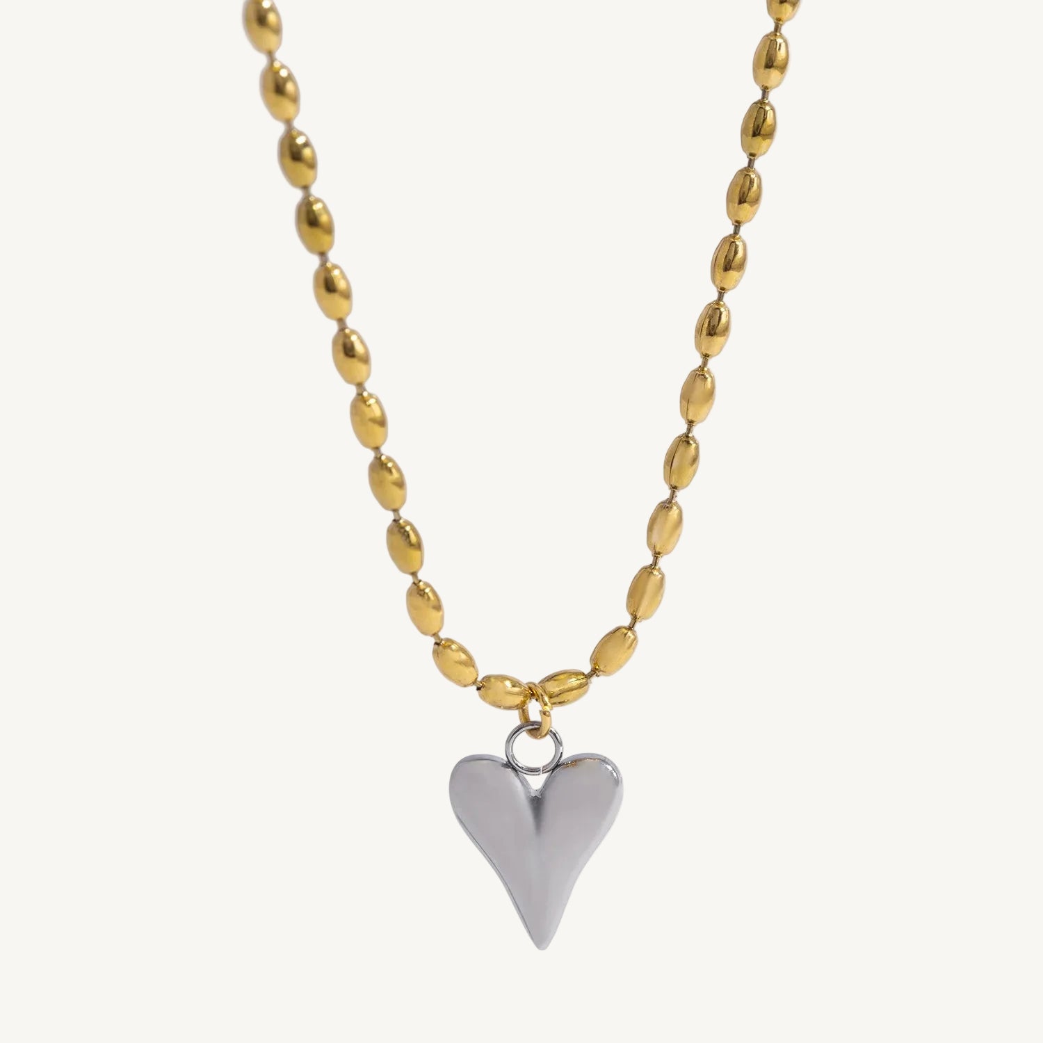 18K Gold Plated Stainless Steel Heart Bead Chain Necklace