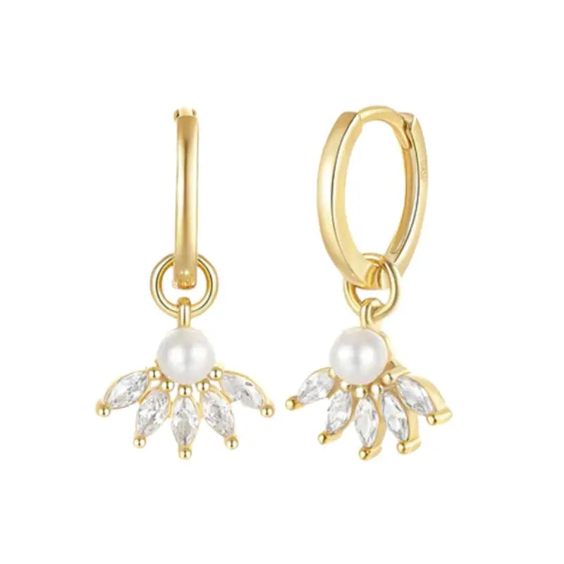 925 Silver Needle Pearl Huggie Hoop Earrings