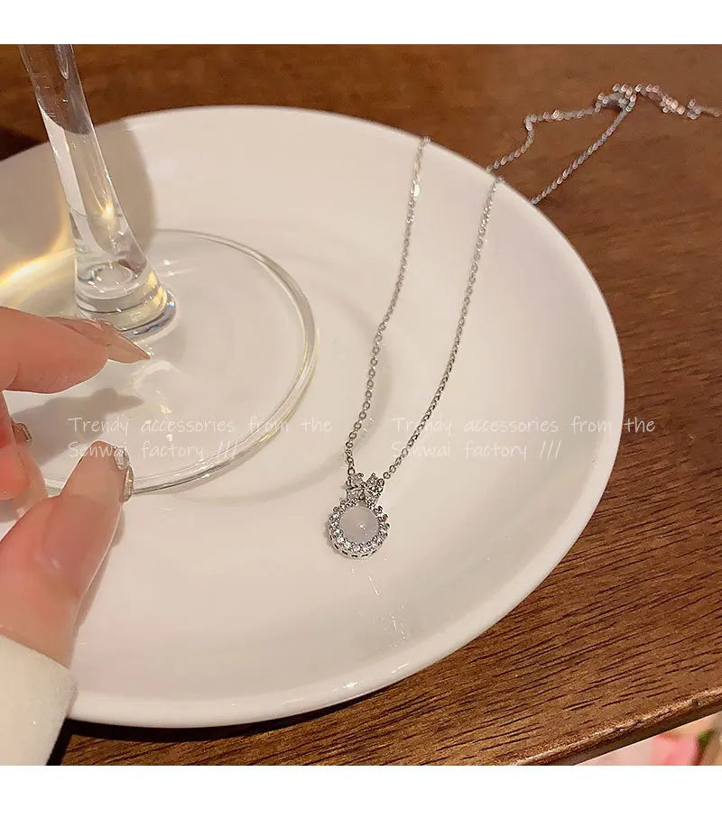 Cat's Eye Zircon Titanium Steel Clavicle Necklace