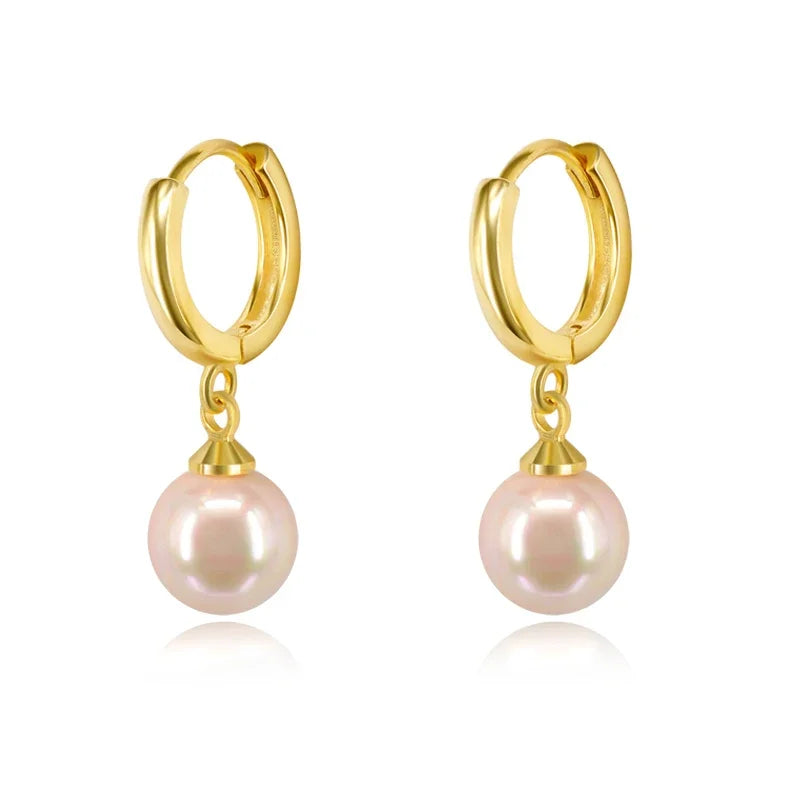 925 Silver Needle Pearl Huggie Hoop Earrings