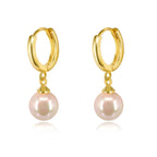 925 Silver Needle Pearl Huggie Hoop Earrings