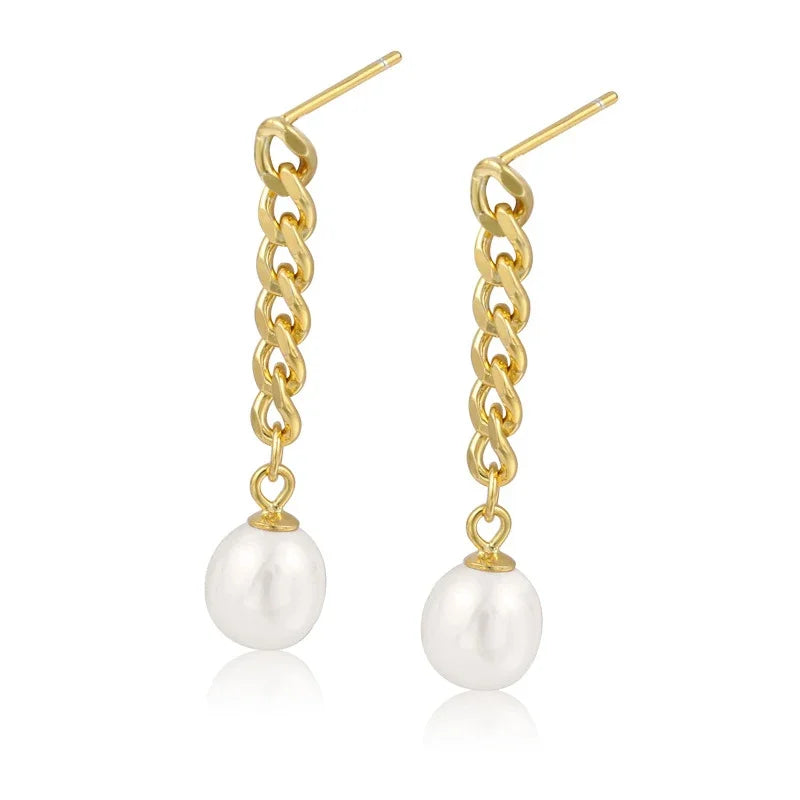 925 Silver Needle Pearl Huggie Hoop Earrings