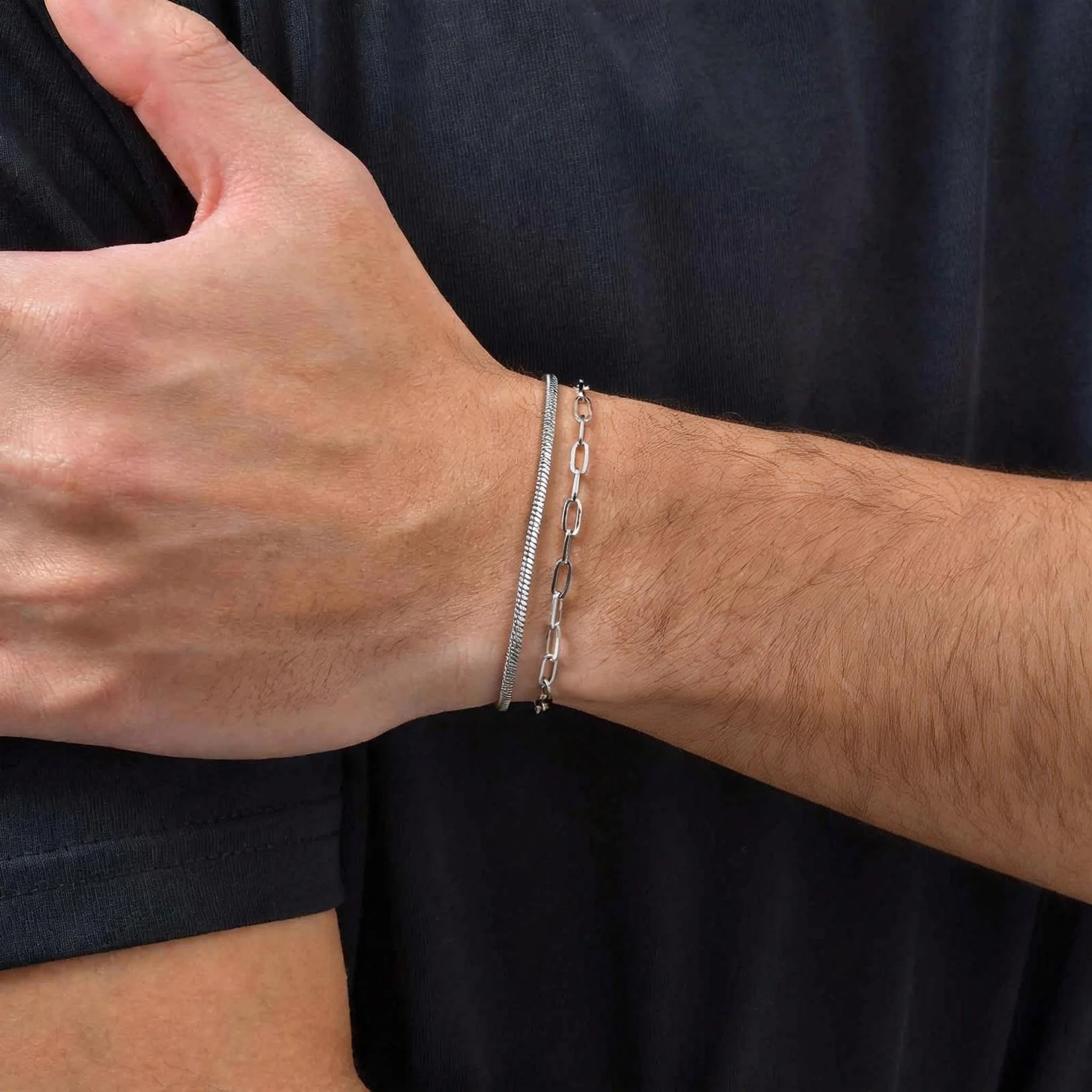 Nexus Stainless Steel Cuban and Rope Chain Bracelet Set