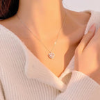 925 Sterling Silver Pink Zircon Heart Pendant Necklace