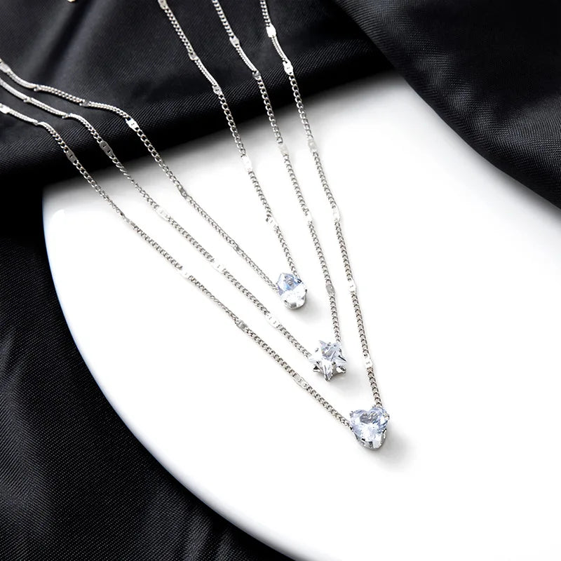 Radiant Zircon Multi-Layered Choker Pendant Necklace