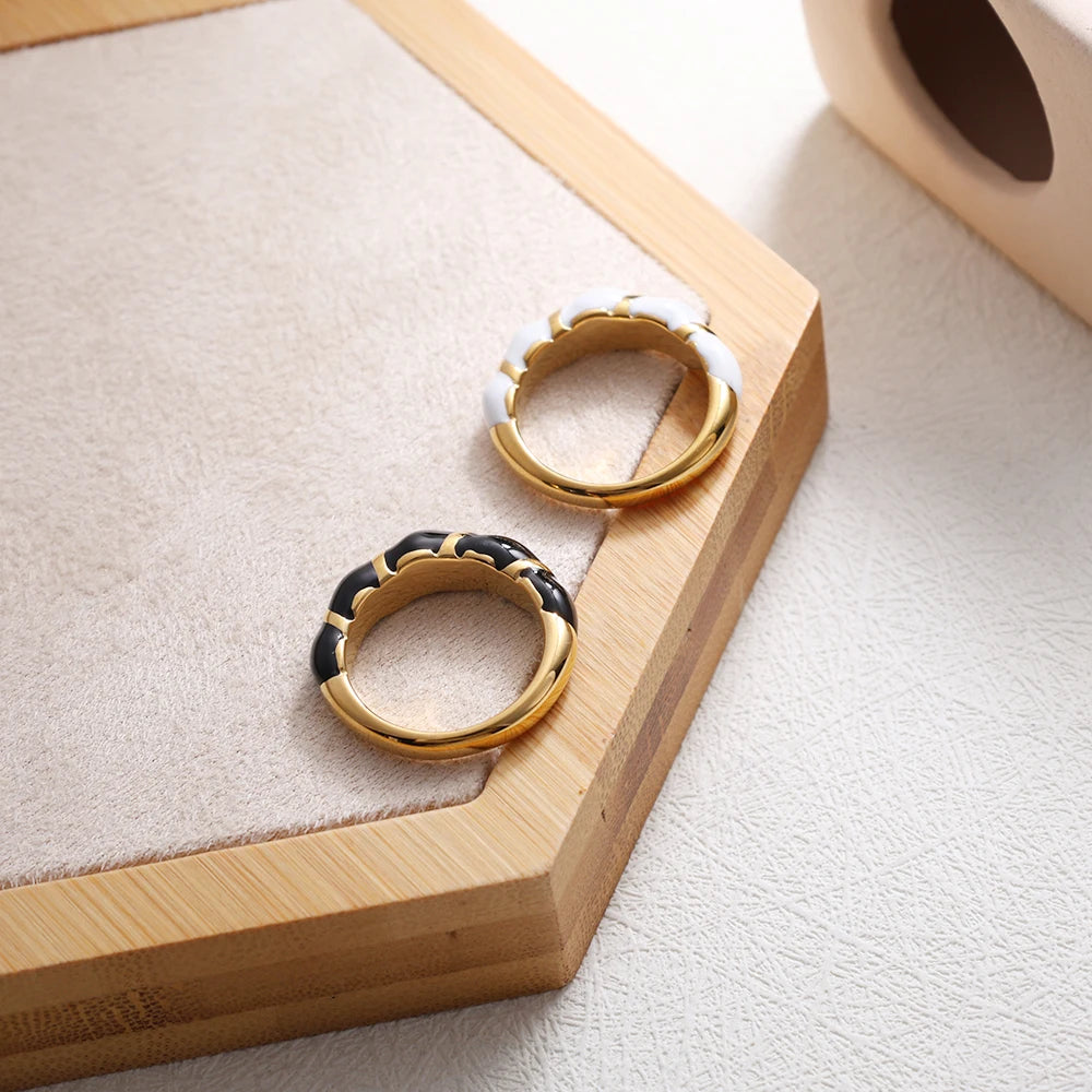 Twisted Wire Drip Enamel Gold Stainless Steel Ring