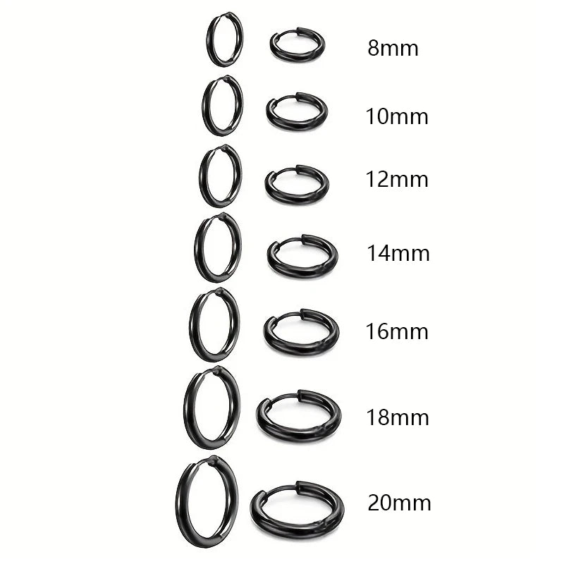 7-Pair Multi-Size Stainless Steel Huggie Hoop Earring Set