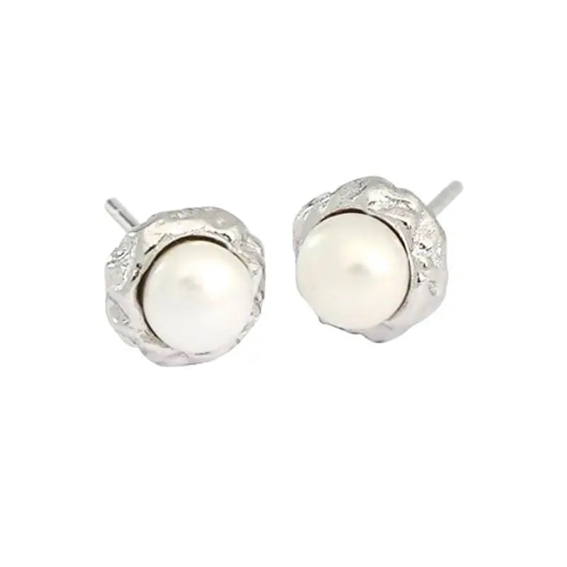 925 Silver Needle Pearl Huggie Hoop Earrings