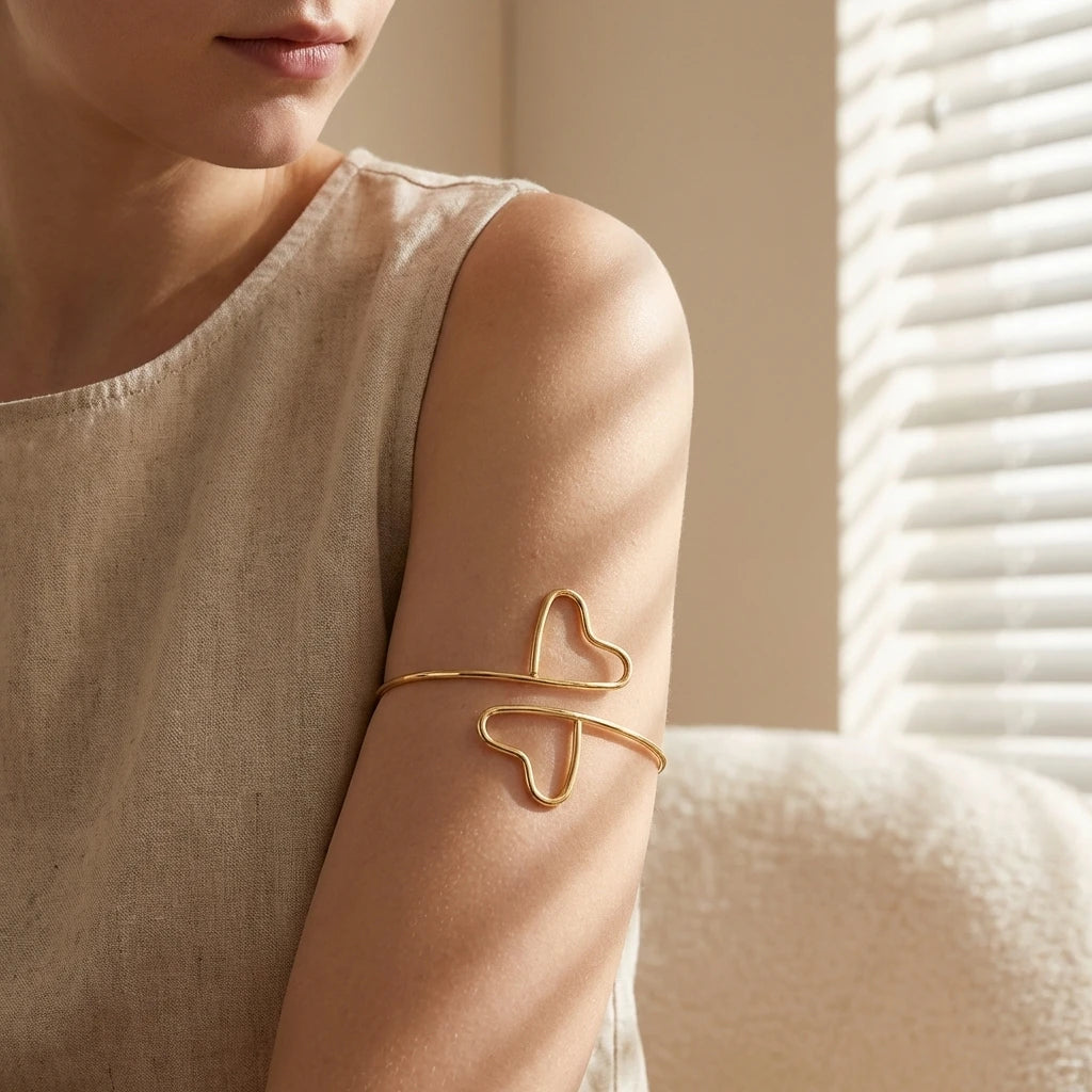 Minimalist Gold Spiral Geometric Upper Arm Cuff