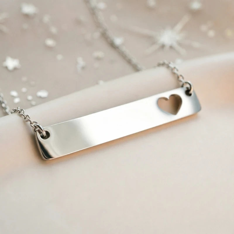 Hollow Heart Cutout Steel Bar Pendant Necklace Set (5 Pack)