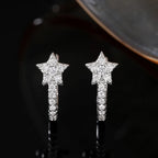 Dazzling CZ Star Charm Silver-Tone Hoop Earrings