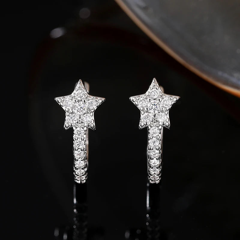 Dazzling CZ Star Charm Silver-Tone Hoop Earrings