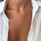 14K Gold Plated Stainless Steel Y-Shaped CZ Necklace
